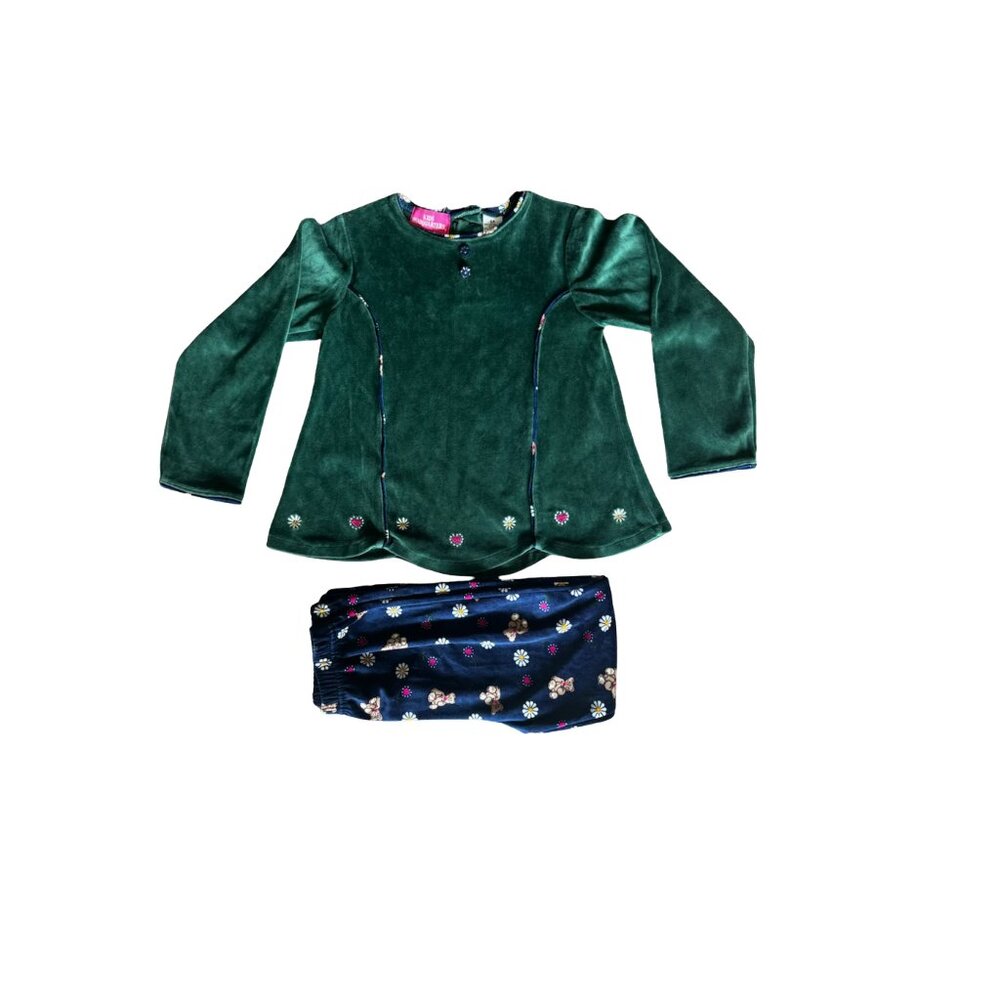 Kids Headquarters Girls 2-Piece Outfit – Size 6X – Green Velvet Top & Pant Set